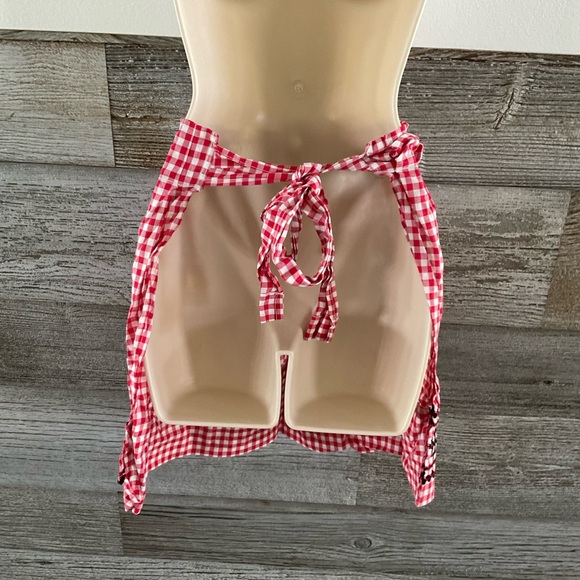 Vintage Checkered Red/White Half Kitchen Apron rickrack (M1) - Picture 4 of 5